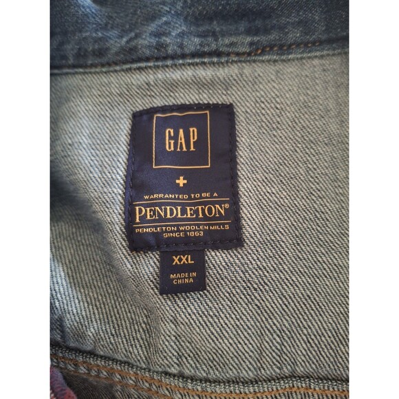 Women's GAP & PENDLETON Denim Jean  Jacket Size XXL Blue & Red Plaid Y2K - Picture 3 of 7